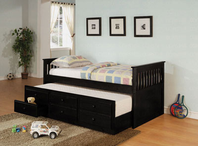 Twin  Frame  Trundle on Co Black Wood Captain Bed With 3 Drawers And Trundle