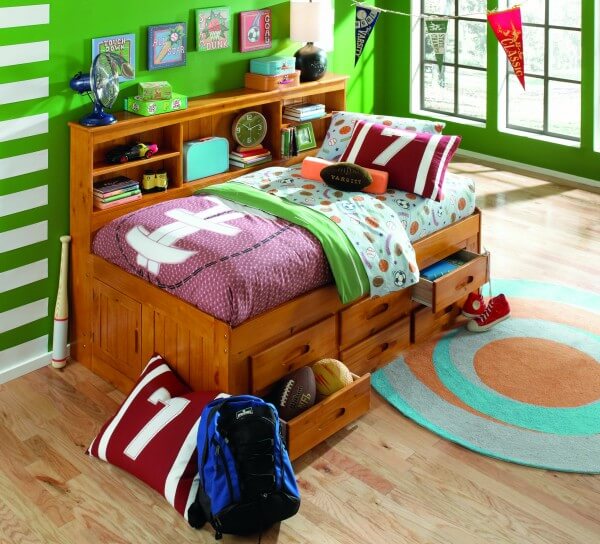 Twin Honey Bookcase Captain's Bed