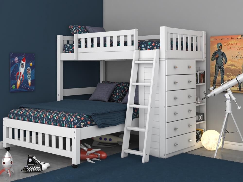 White Twin Over Full Loft Bunk Bed, White Twin Full Bunk Bed